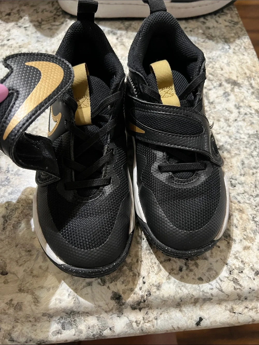 Nike Kids Black and Gold Velcro Athletic Sneakers